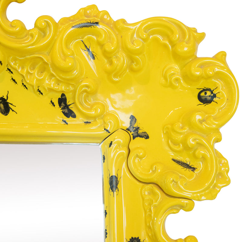 Ceramic Baroque-Style Mirror with Hand-painted Insects