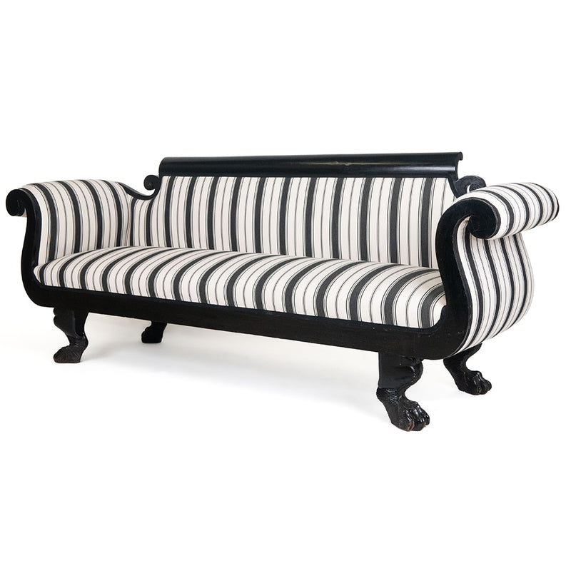 19th Century Biedermeier Bench with Scrolled Arms on Claw Feet
