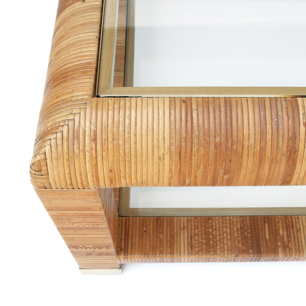 Vintage Bielecky Rattan Coffee Table with Rounded Edges