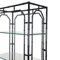 A Pair of Faux Bamboo Black Lacquered Étagères with Glass Shelves