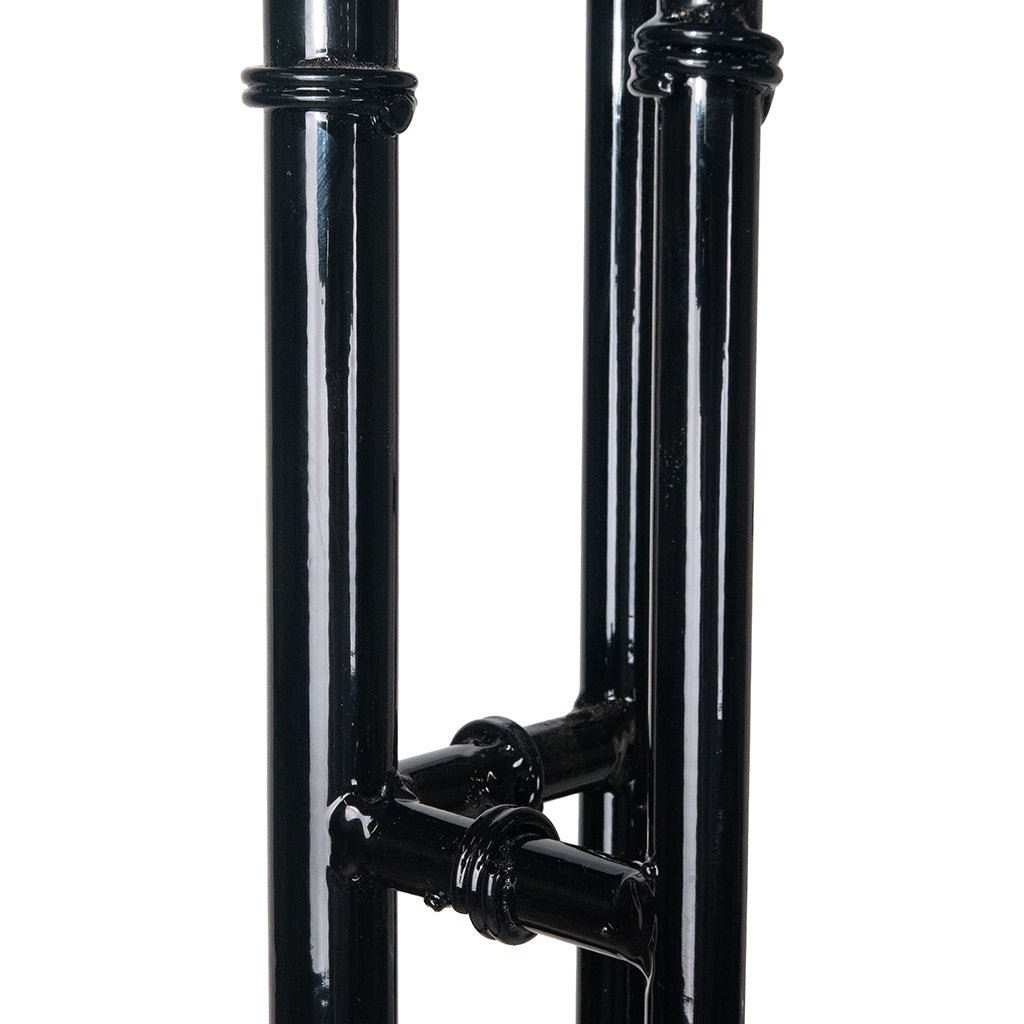 A Pair of Faux Bamboo Black Lacquered Étagères with Glass Shelves