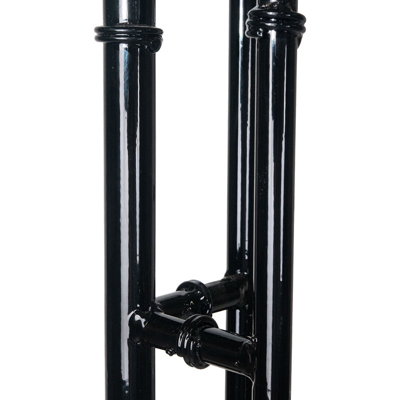 A Pair of Faux Bamboo Black Lacquered Étagères with Glass Shelves