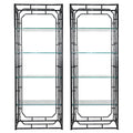 A Pair of Faux Bamboo Black Lacquered Étagères with Glass Shelves