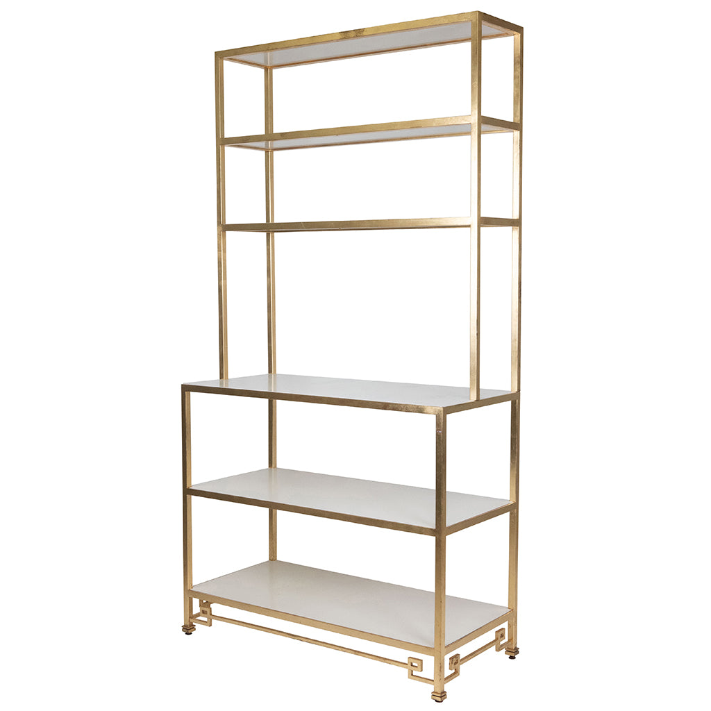 Gilded Brass and White Etagere in the style of Parish Hadley
