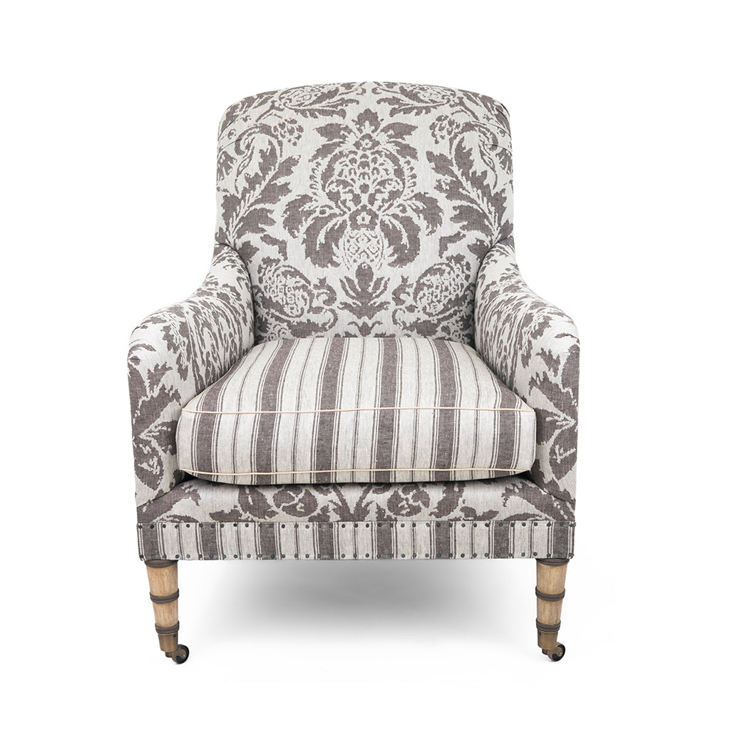 Brighton Club Chair In Lino Damasco In Bruno