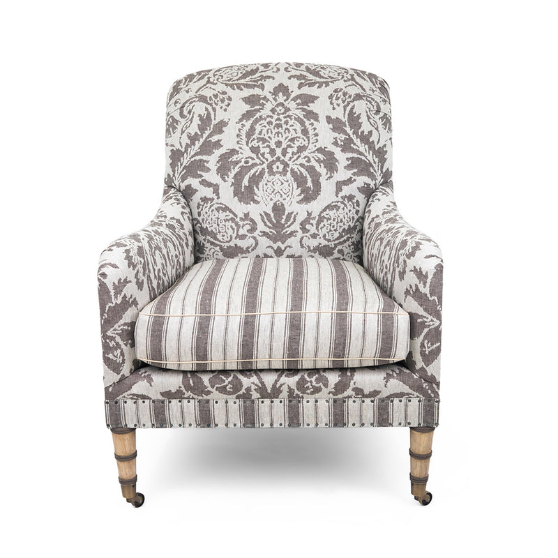 Brighton Club Chair In Lino Damasco In Bruno