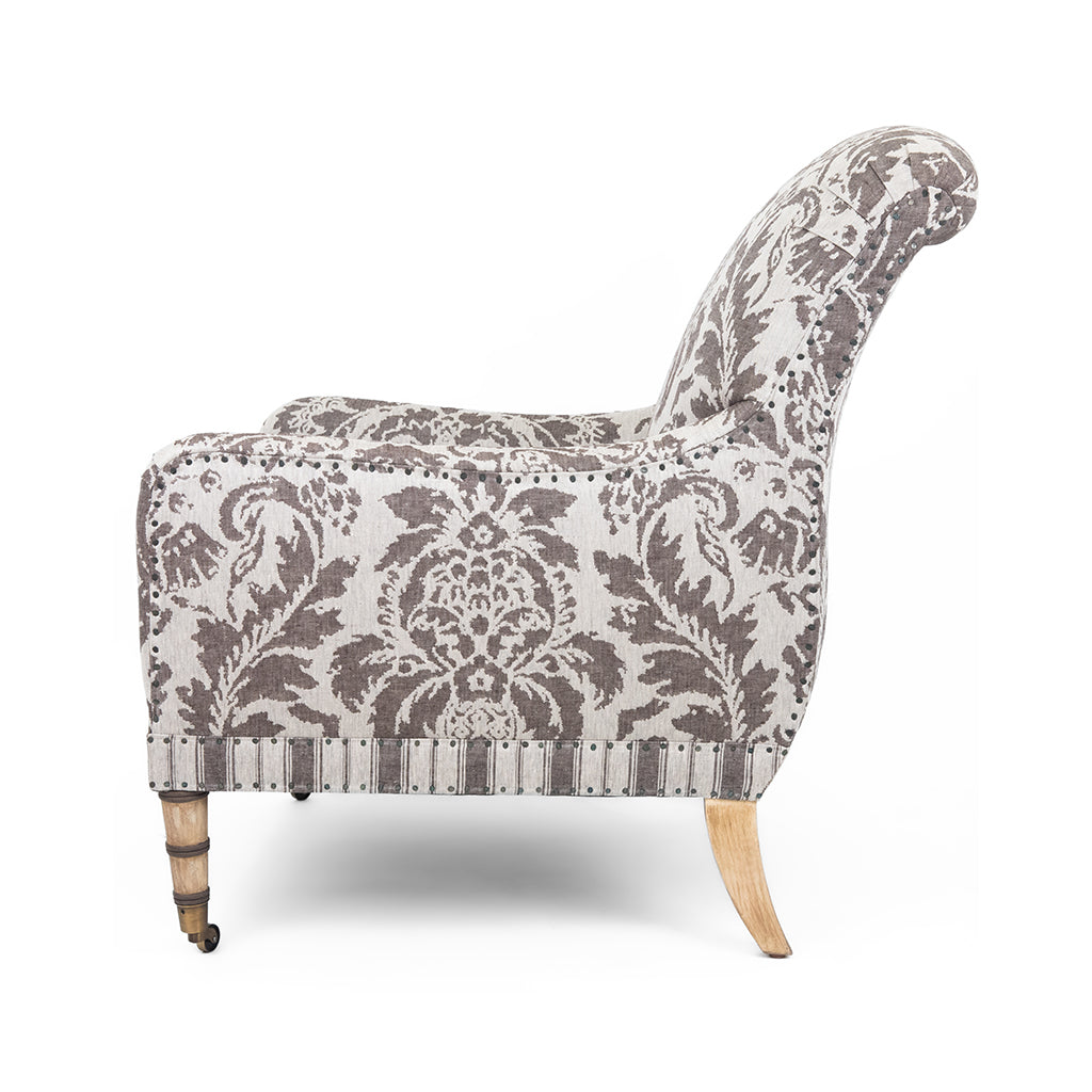 Brighton Club Chair In Lino Damasco In Bruno
