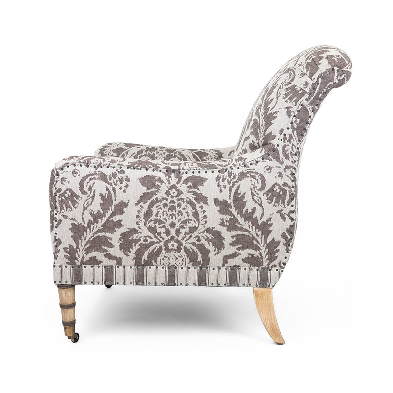 Brighton Club Chair In Lino Damasco In Bruno