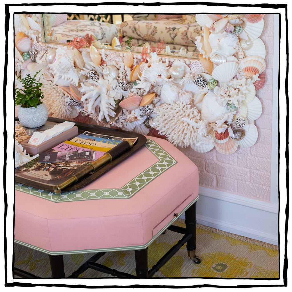 Brighton Octagonal Ottoman in Giardino in Peach