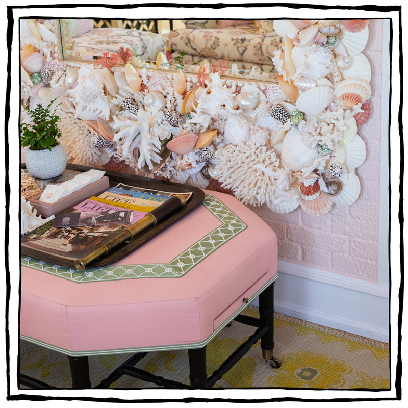 Brighton Octagonal Ottoman in Giardino in Peach