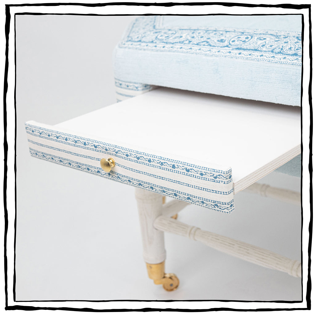 Brighton Octagonal Ottoman In Venezia Linen Velvet In Sky