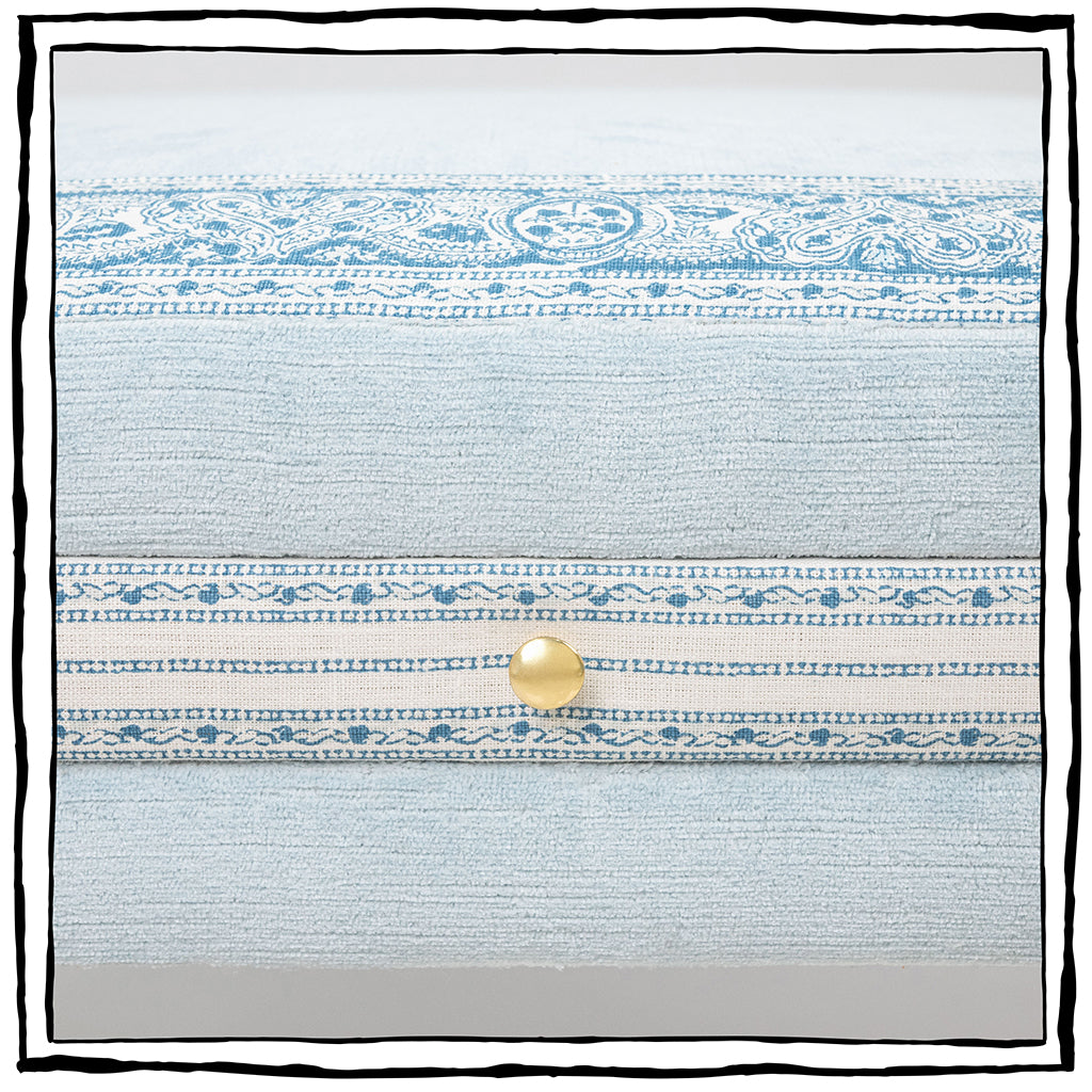 Brighton Octagonal Ottoman In Venezia Linen Velvet In Sky