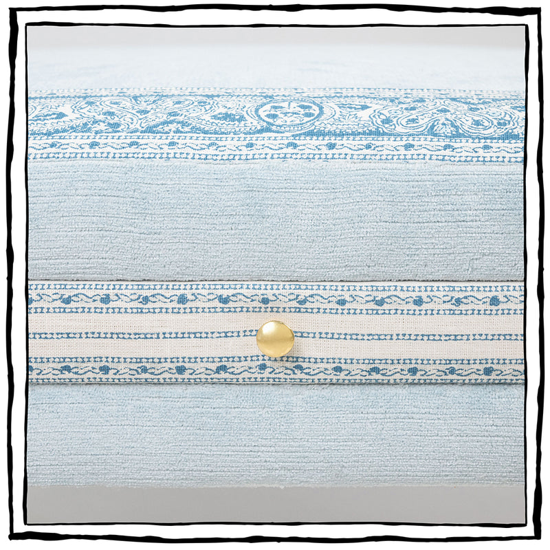 Brighton Octagonal Ottoman In Venezia Linen Velvet In Sky