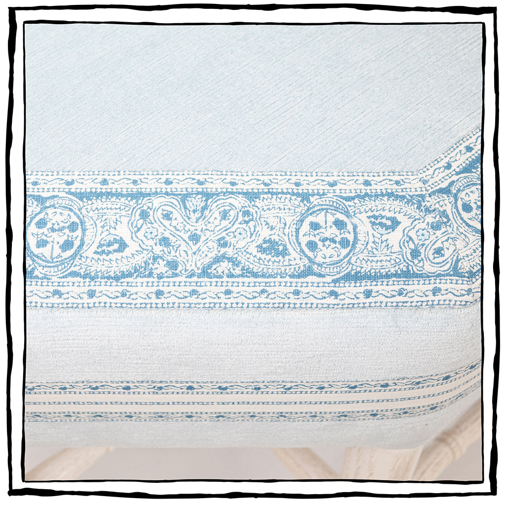 Brighton Octagonal Ottoman In Venezia Linen Velvet In Sky