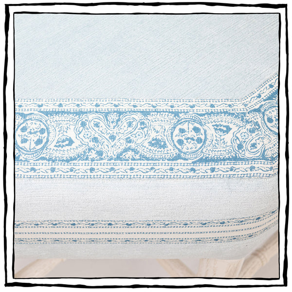 Brighton Octagonal Ottoman In Venezia Linen Velvet In Sky