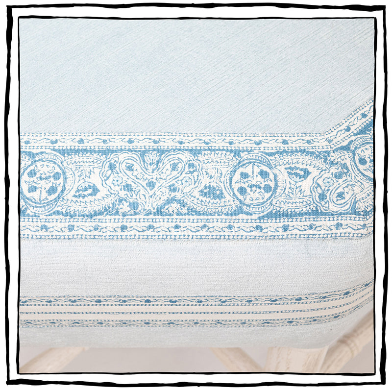 Brighton Octagonal Ottoman In Venezia Linen Velvet In Sky