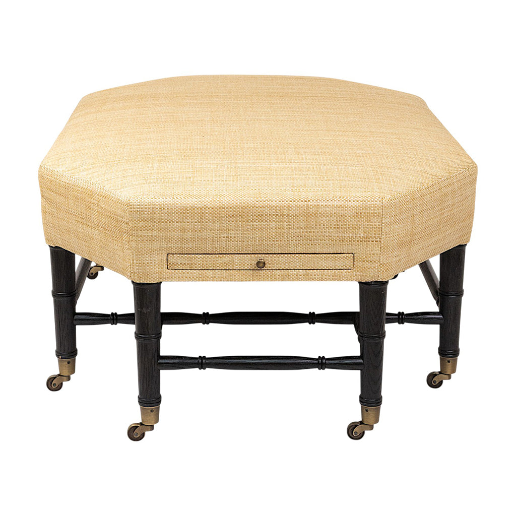 Brighton Octagonal Ottoman in Raffia Quadri Natural