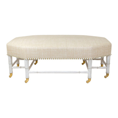 Brighton Octagonal Ottoman in Ivory Raffia Quadri with Off-White Finish