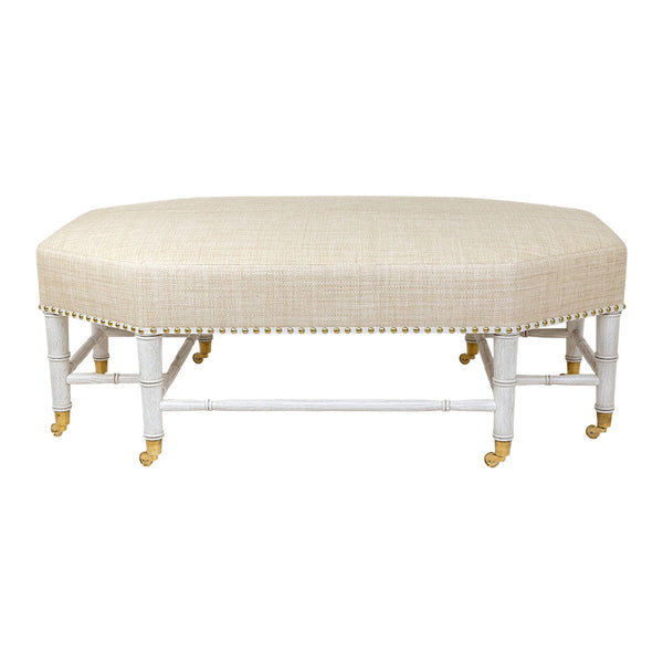 Brighton Octagonal Ottoman in Ivory Raffia Quadri with Off-White Finish