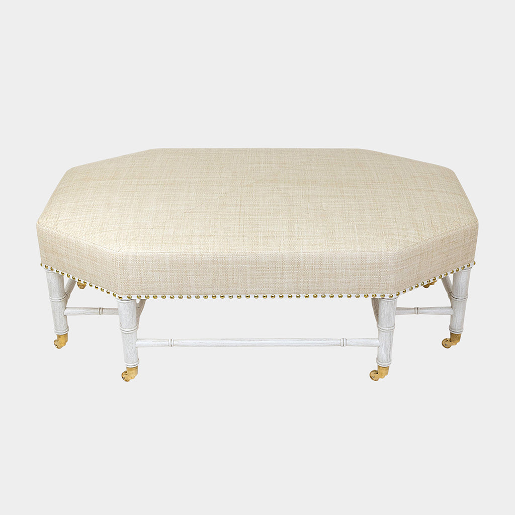 Brighton Octagonal Ottoman in Ivory Raffia Quadri with Off-White Finish