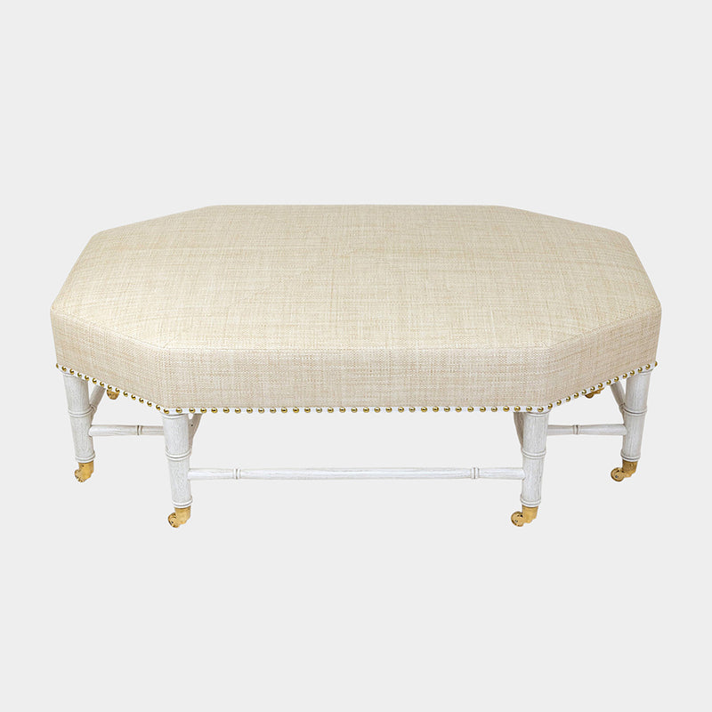 Brighton Octagonal Ottoman in Ivory Raffia Quadri with Off-White Finish