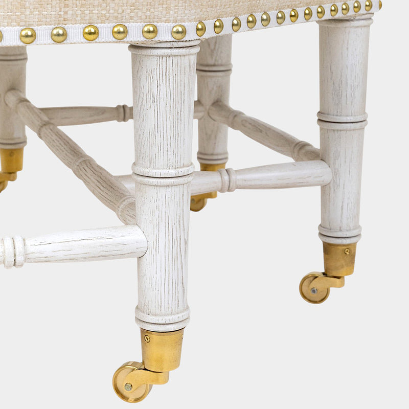 Brighton Octagonal Ottoman in Ivory Raffia Quadri with Off-White Finish