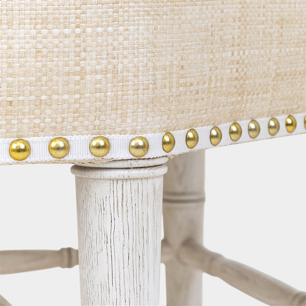 Brighton Octagonal Ottoman in Ivory Raffia Quadri with Off-White Finish