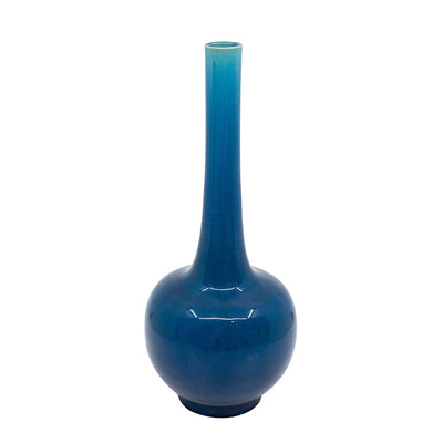 Cerulean Blue Glazed Bottle Vase