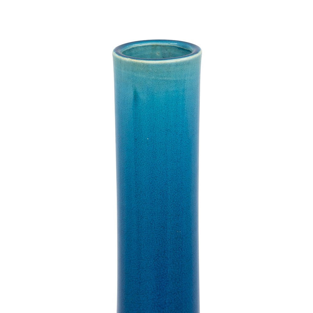 Cerulean Blue Glazed Bottle Vase