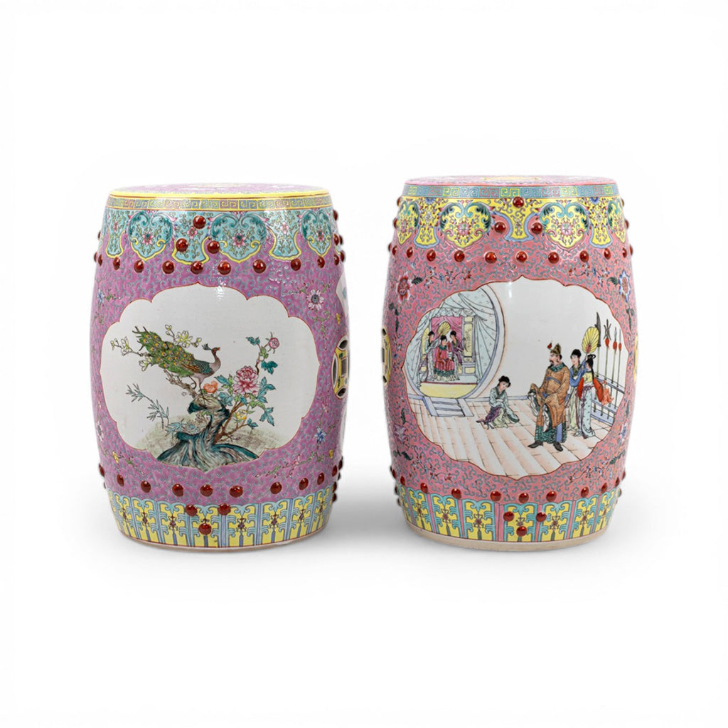 A Near Pair of Chinese Famille Rose Porcelain Garden Stools