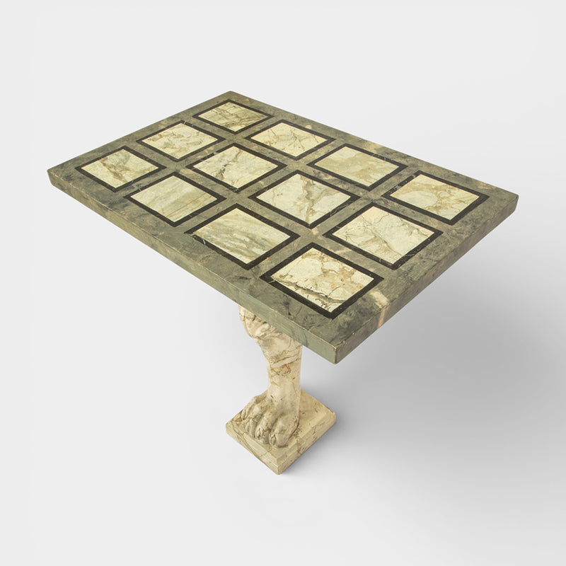 Console Table with Hand-Painted Faux Marble Top and Carved Lion Base