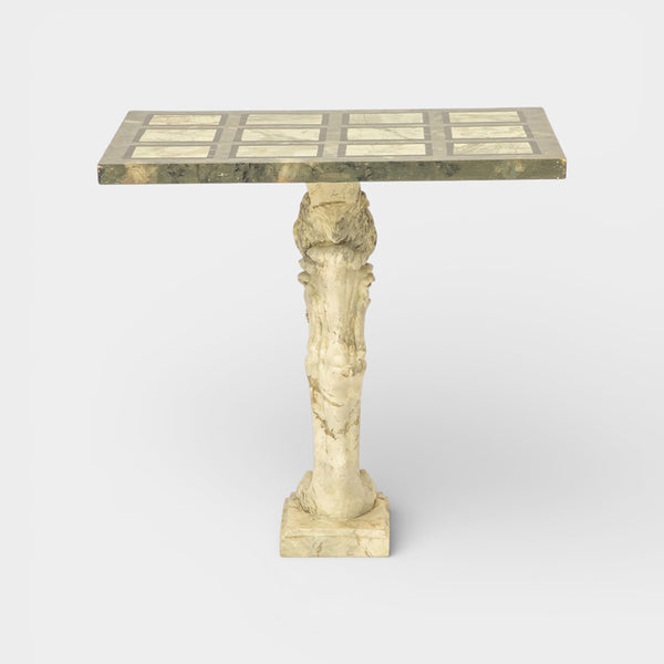 Console Table with Hand-Painted Faux Marble Top and Carved Lion Base