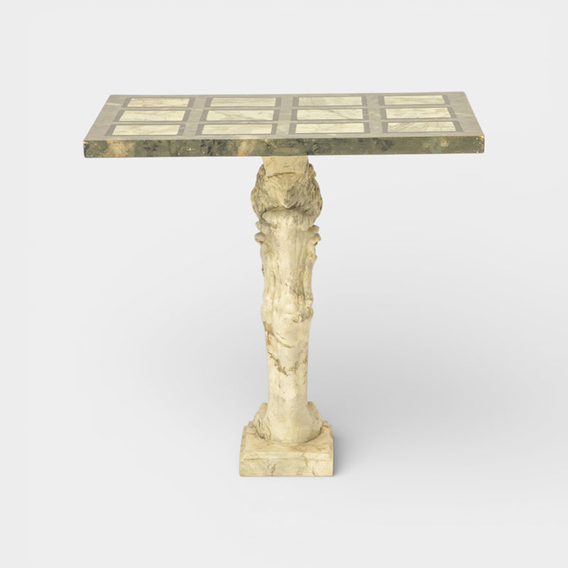 Console Table with Hand-Painted Faux Marble Top and Carved Lion Base