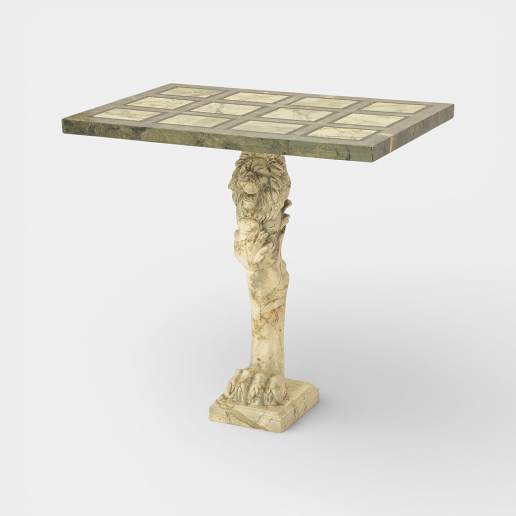 Console Table with Hand-Painted Faux Marble Top and Carved Lion Base