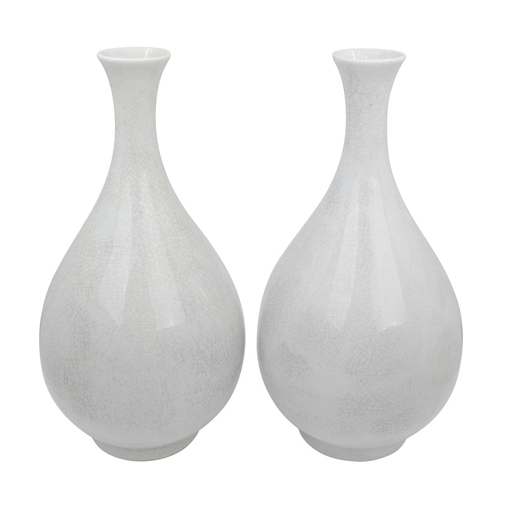 A Pair of White Crackle-Glazed Pear or "Yuhuchunping" Shaped Vases