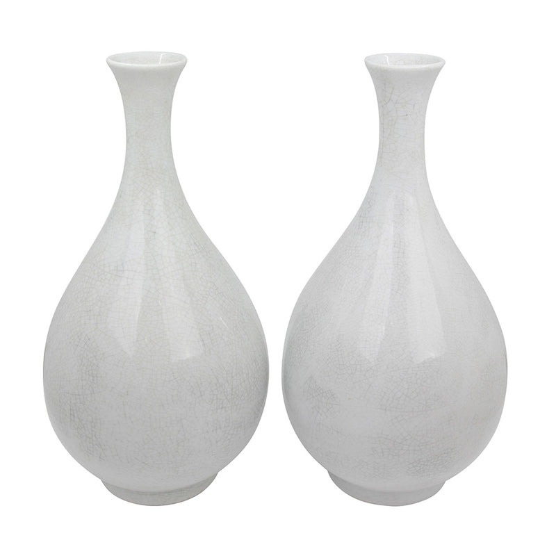 A Pair of White Crackle-Glazed Pear or "Yuhuchunping" Shaped Vases