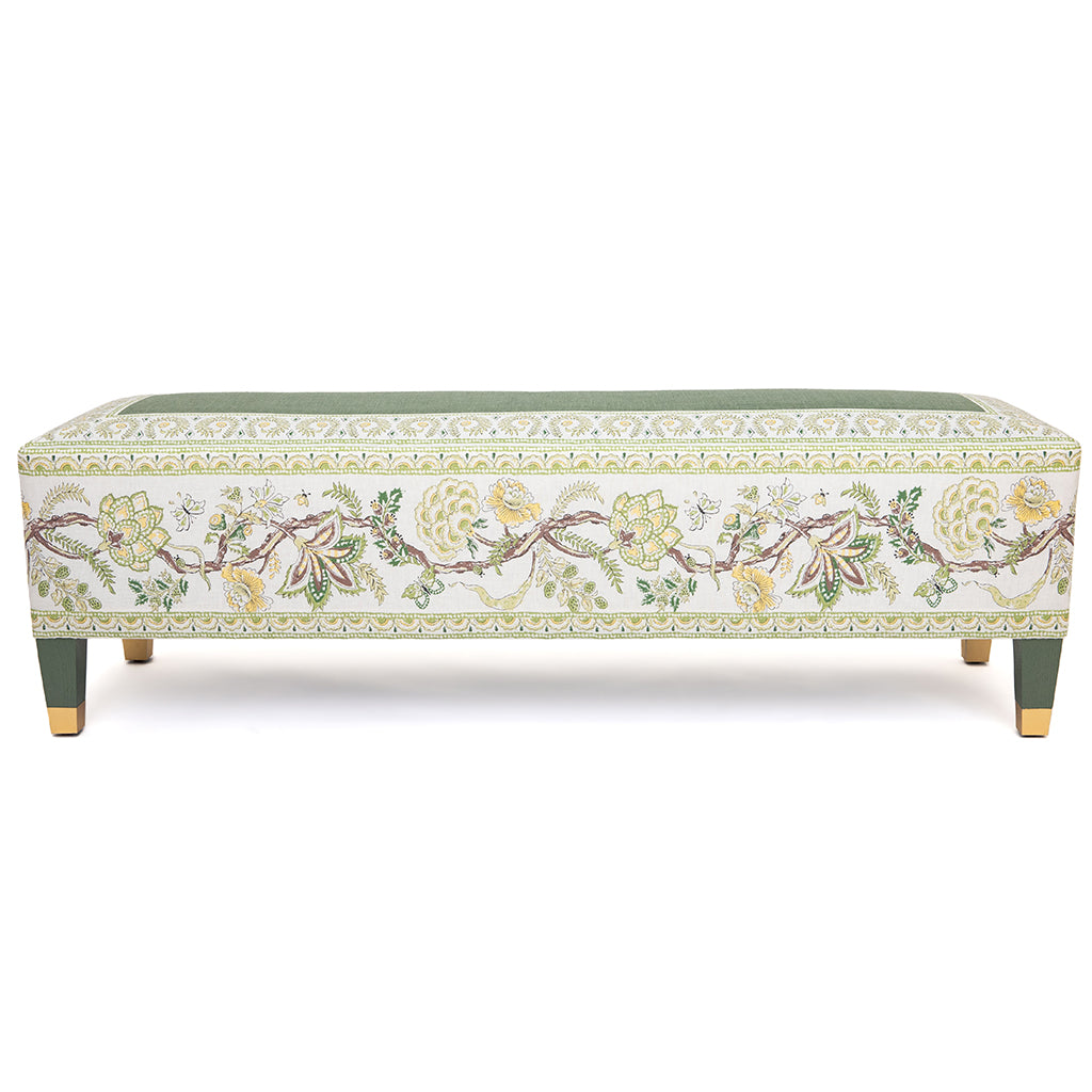 Devon Bench in Fiandre Linen and Palampore Stripe