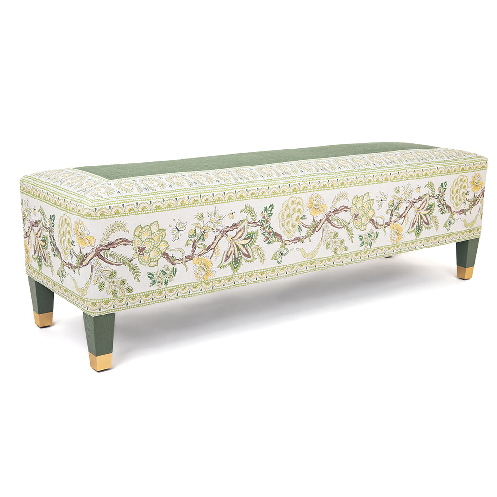 Devon Bench in Fiandre Linen and Palampore Stripe