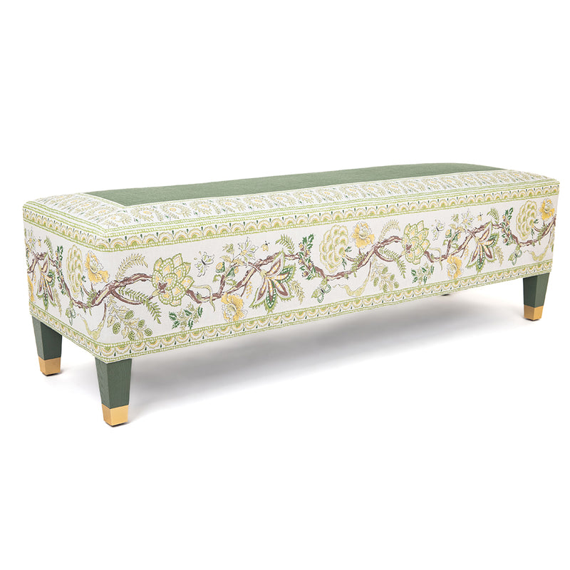 Devon Bench in Fiandre Linen and Palampore Stripe