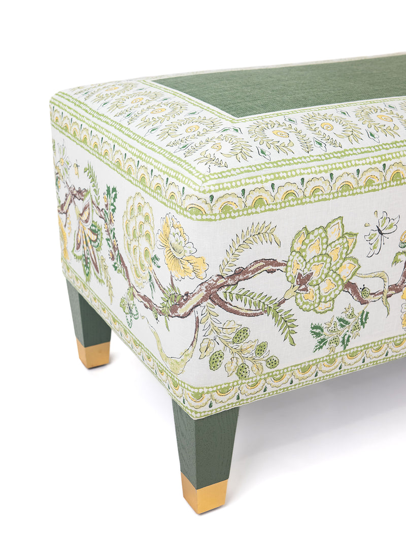 Devon Bench in Fiandre Linen and Palampore Stripe