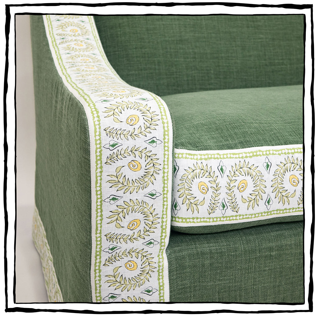 Devon Sofa in Fiandre Linen and Palampore Stripe