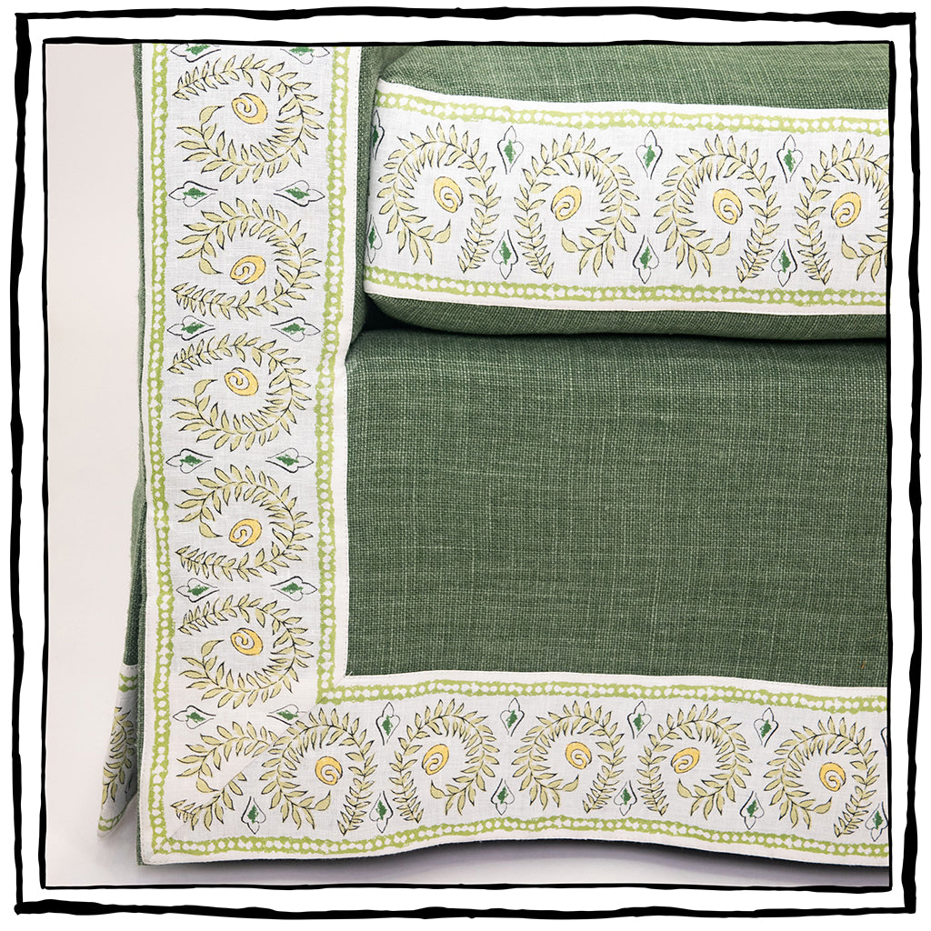 Devon Sofa in Fiandre Linen and Palampore Stripe