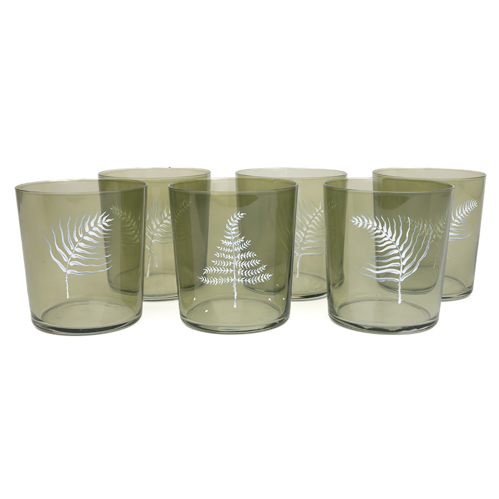 Hand-Painted Fern Juice Glasses (Set of Six)