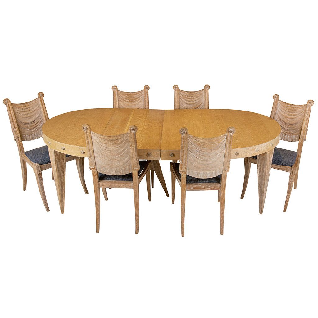 A French Oak Dining Table with a Set of 6 Klismos Style Chairs