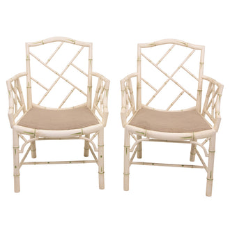 Pair of Painted Fretwork Armchairs Attributed to Colefax and Fowler