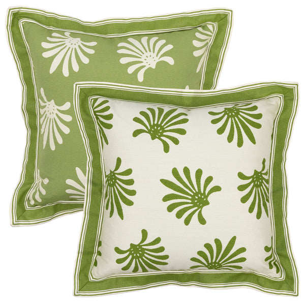 Double Sided Giardino Palma Pillow with Branca Stripe Flange