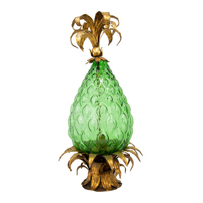 Gilt brass and Green Glass Pineapple Lamp in the Style of Maison Jansen