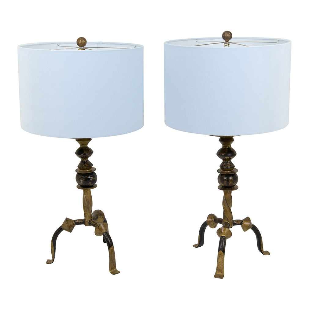 Pair of Gilt Metal Japanned Table Lamps