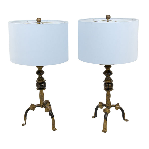 Pair of Gilt Metal Japanned Table Lamps