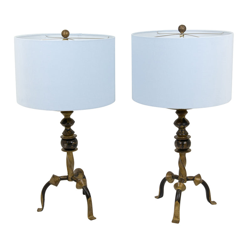 Pair of Gilt Metal Japanned Table Lamps